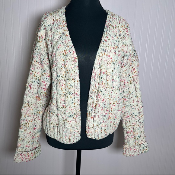 Moon & Madison chunky cropped medium cardigan sweater womens knit open front - Picture 1 of 7